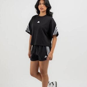 Adidas Essentials 3 Stripes Loose Fit Cotton Black & White Short Sleeve Tee NWT